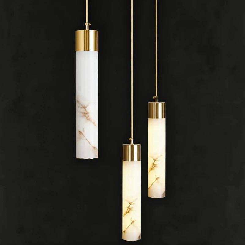 Hanglamp Natuursteen Marmer Koperkleurig LED Verlichting Slaapkamer Eetkamer Woonkamer Scandinavisch Design | Sansoti