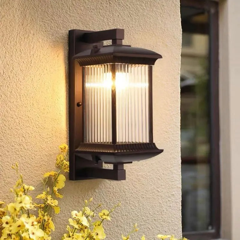 Geribbelde Glazen Buitenwandlamp Metaal IP65 Waterdicht voor Tuin Voordeur Terras Gevel Buiten Wandverlichting | Sansoti