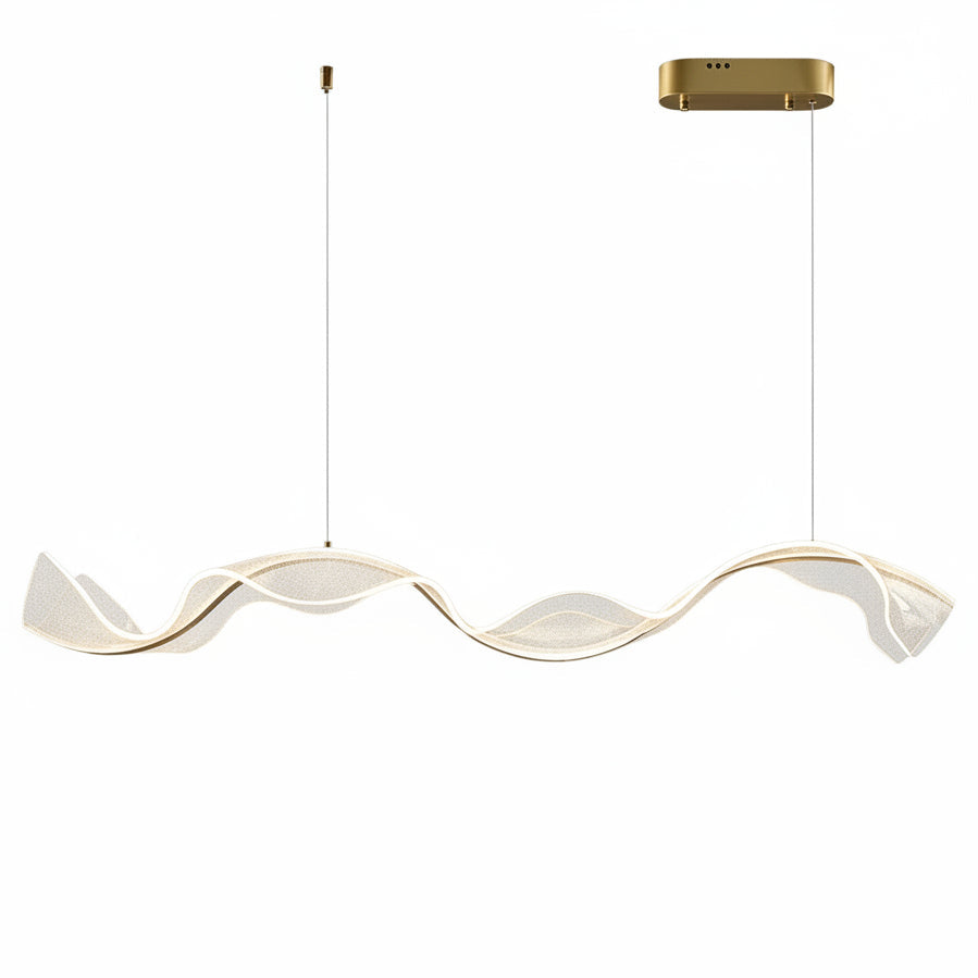 Nordic Wave - wisząca lampa LED z akrylu w kształcie fali, z mosiężnym wykończeniem, ściemniana i regulowana, do jadalni i sypialni | Sansoti