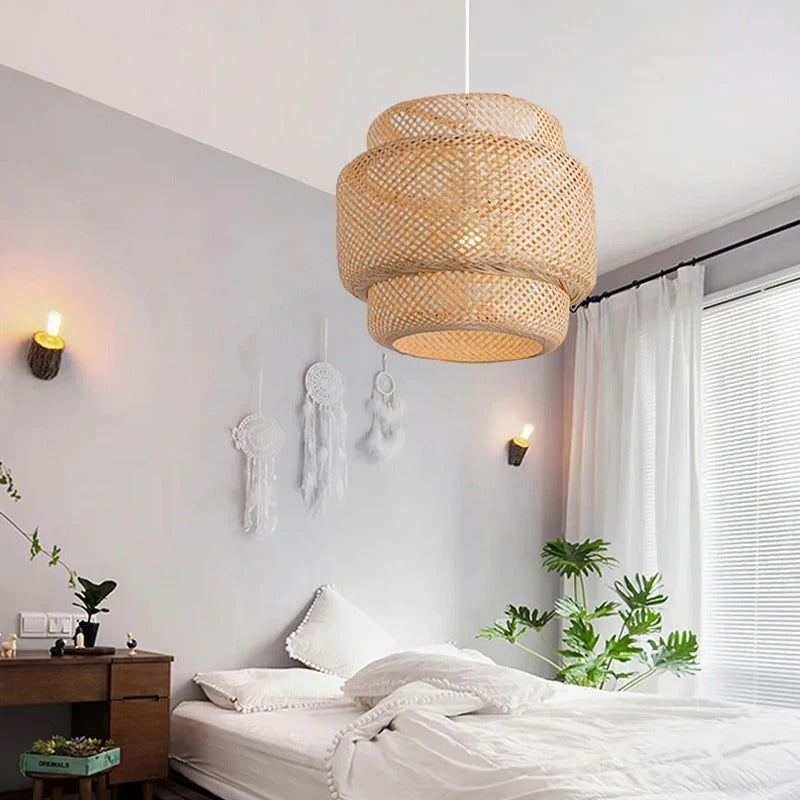 Gevlochten Hanglamp Bamboe Naturel E27 Ø30cm Woonkamer Slaapkamer Rustieke Verlichting Scandinavisch | Sansoti