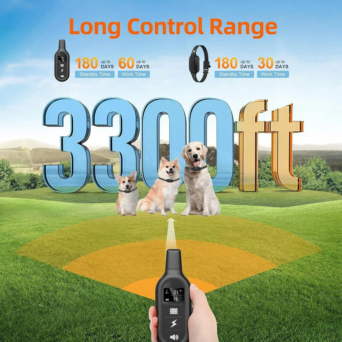 Collier de dressage électronique pour chien étanche, portée de 1000m, rechargeable par USB avec télécommande | Sansoti