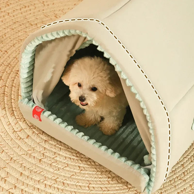 Pet Bed with Curtains Enclosed Basket Polyester Dog Bed Cat Bed Resting Place Comfort Cozy Pets | Sansoti