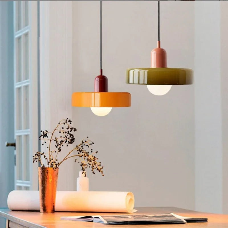 Glazen Hanglamp met Dubbele Kleurkap – Moderne Bauhaus-Stijl Verlichting voor Woon- en Eetkamer | Sansoti