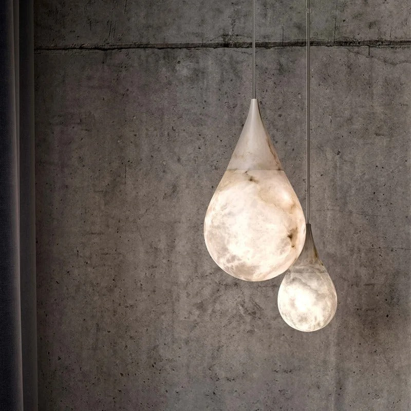 Hängeleuchte in Tropfenform aus Alabaster, dimmbare LED-Beleuchtung für Kücheninsel und Nachttisch, skandinavische Einrichtung | Sansoti