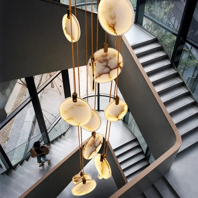 Spiraalkroonluchter Albast Goud Dimbaar Hoge Ruimtes Trap Hal Boven Tafel Villa Entree LED Verlichting | Sansoti