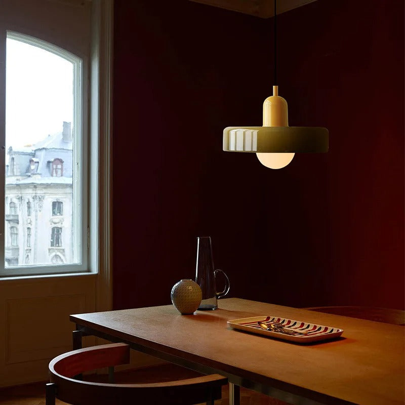 Glazen Hanglamp met Dubbele Kleurkap – Moderne Bauhaus-Stijl Verlichting voor Woon- en Eetkamer | Sansoti