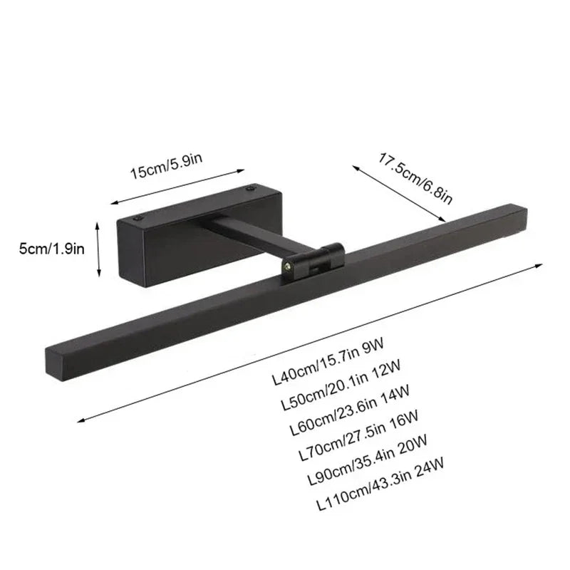 Lampe miroir LED Salle de bain Étanche Noir Argent 40cm à 110cm Éclairage miroir | Restfield