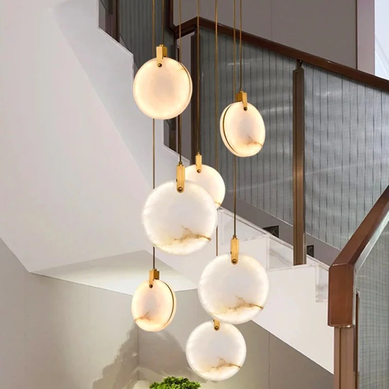 Spiraalkroonluchter Albast Goud Dimbaar Hoge Ruimtes Trap Hal Boven Tafel Villa Entree LED Verlichting | Sansoti