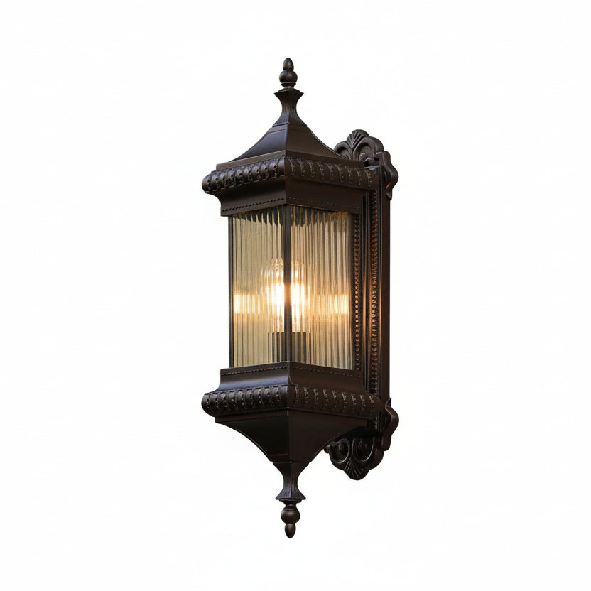 Pagode Buitenwandlamp Geribbeld Glas LED 68-90cm Zwart Tuinverlichting Gevellamp IP65 Buitenlamp Waterdicht | Sansoti