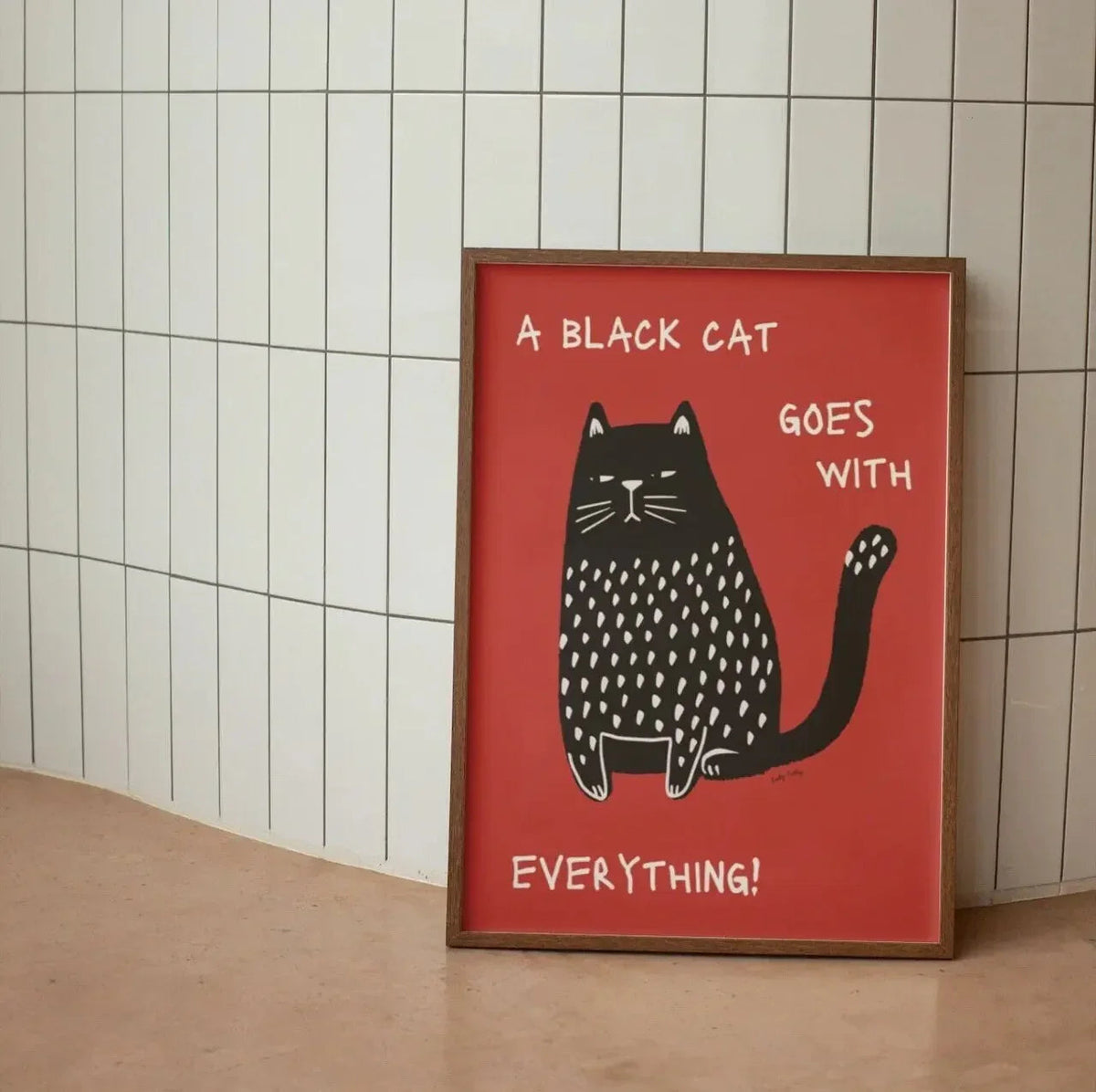 Canvasprint Zwarte Kat Wanddecoratie Minimalistisch Modern Interieur Humoristische Print Woonkamer Slaapkamer | Sansoti