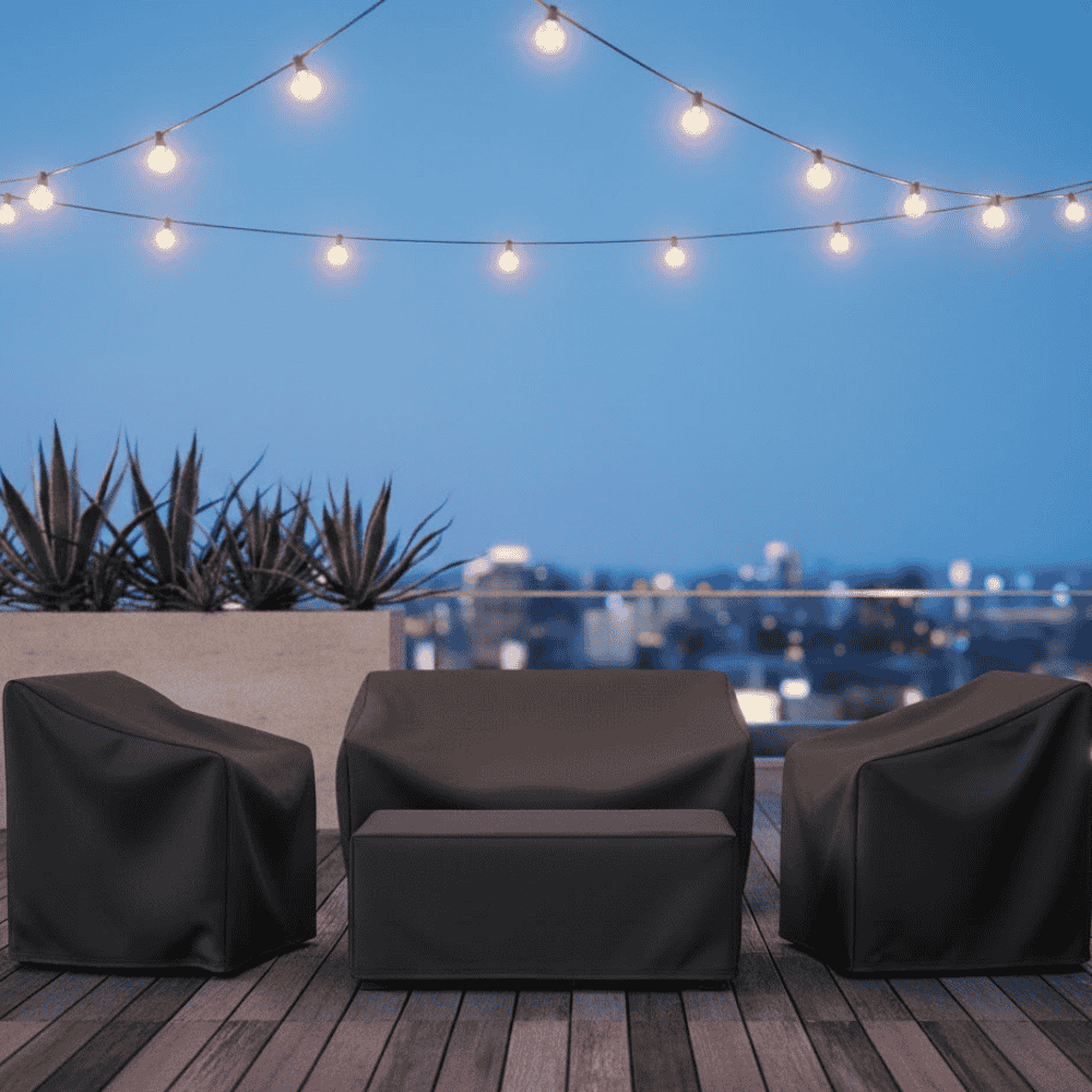 Tuinmeubelhoes Weerbestendig Polyester UV-Bescherming Vierkant Rechthoek Zwart Zilver Waterdicht Buiten | Sansoti