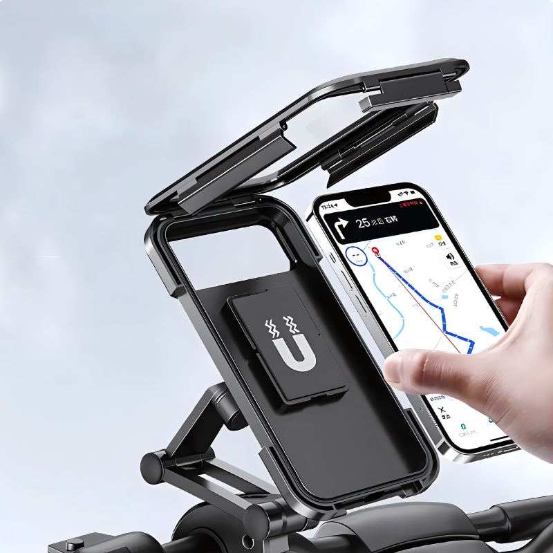 Waterdichte Telefoonhouder Fiets 360° Draaibaar Zwart met Touchscreen Toegang voor Regenweer en Navigatie | Sansoti