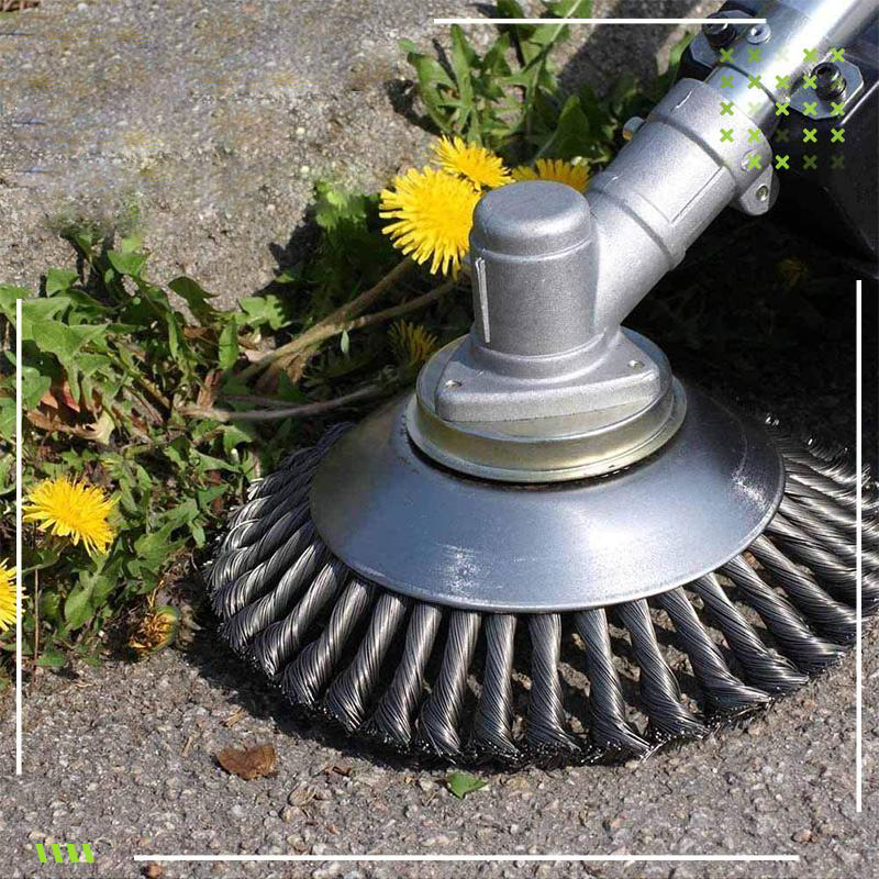 Stahl-Drahtbürstenkopf mit 360°-Rotation für Trimmer, 15 cm, universell einsetzbar zur Unkrautentfernung, Gartengerät für Rasen und Garten | Sansoti