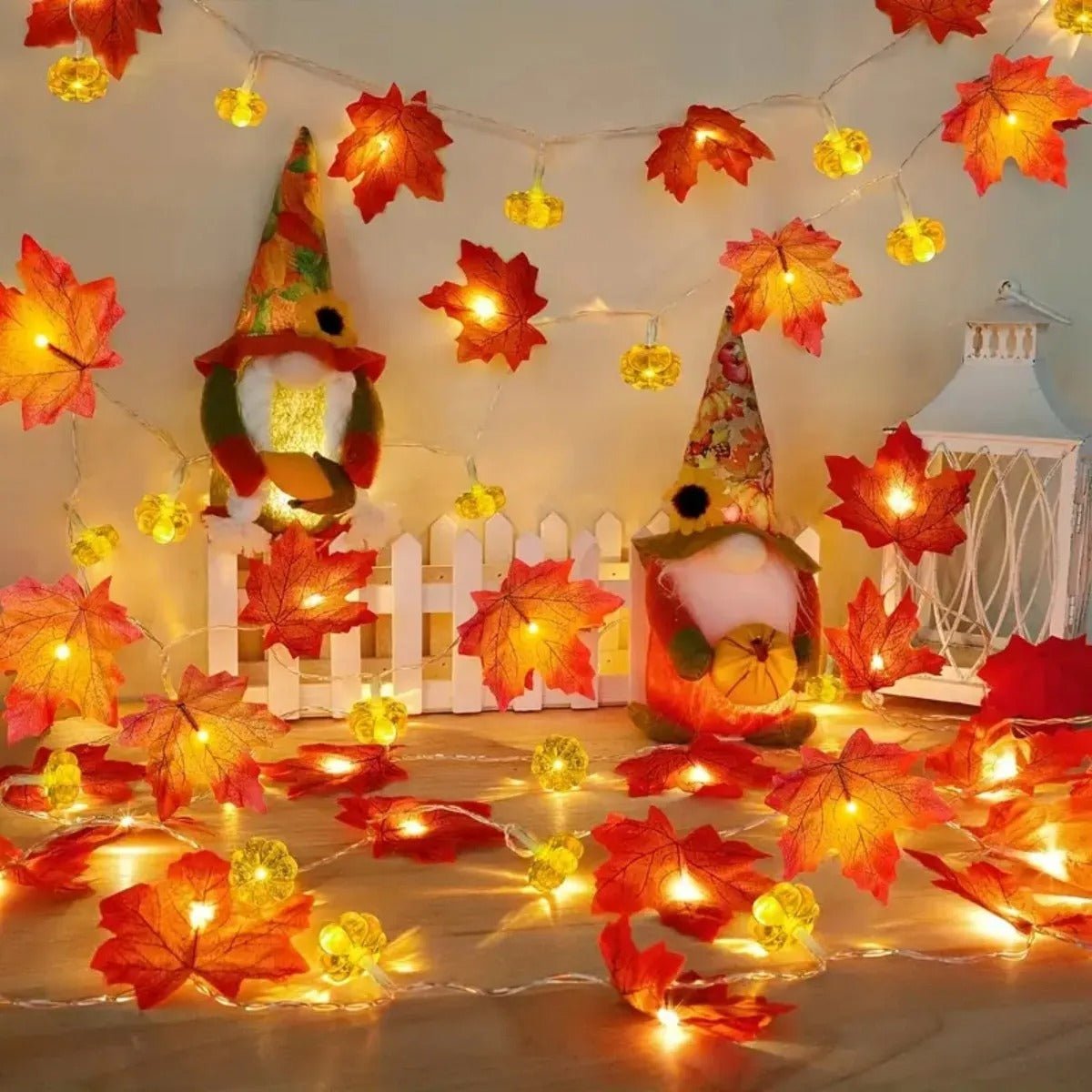 Éclairage d’automne citrouille feuille d’érable blanc chaud 3 mètres LED lumière d’ambiance décorative éclairage d’ambiance intérieur extérieur | Sansoti