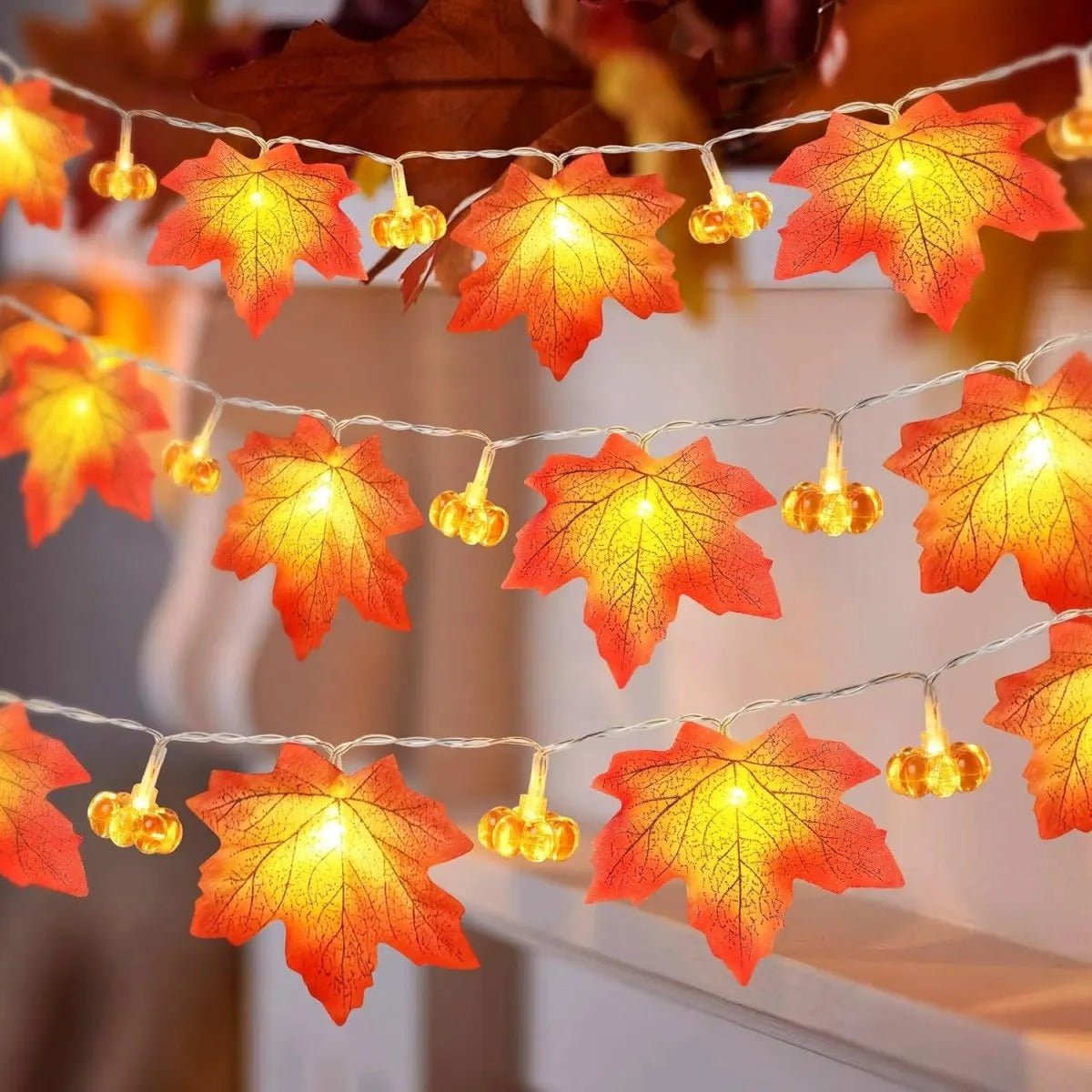 Éclairage d’automne citrouille feuille d’érable blanc chaud 3 mètres LED lumière d’ambiance décorative éclairage d’ambiance intérieur extérieur | Sansoti