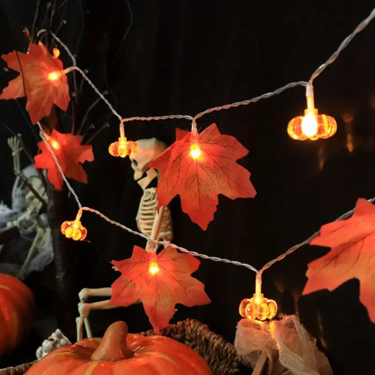 Éclairage d’automne citrouille feuille d’érable blanc chaud 3 mètres LED lumière d’ambiance décorative éclairage d’ambiance intérieur extérieur | Sansoti