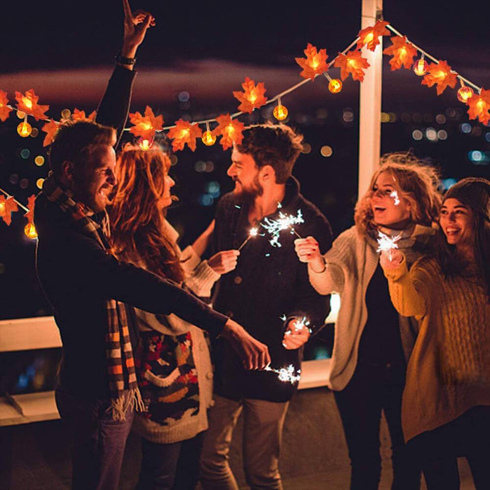Éclairage d’automne citrouille feuille d’érable blanc chaud 3 mètres LED lumière d’ambiance décorative éclairage d’ambiance intérieur extérieur | Sansoti