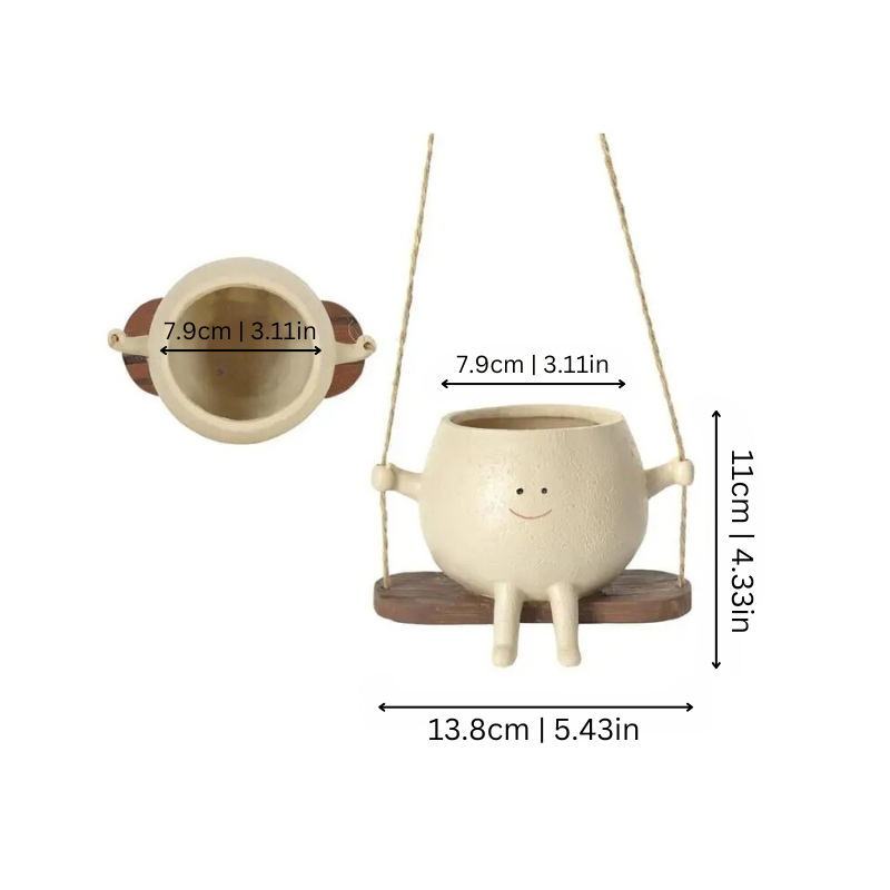 Swinging Planter with Face for Indoor and Outdoor Use Decorative Flower Pot Resin Garden Decoration | Sansoti