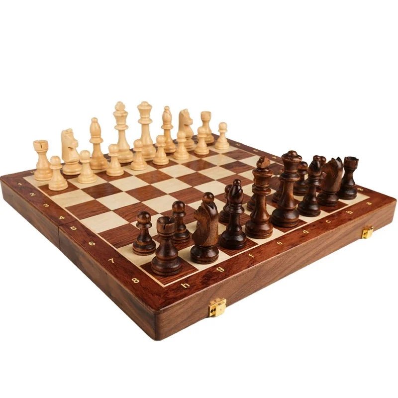 Foldable Chess Set Made of Solid Wood with Storage Compartment and Weighted Chess Pieces for Home, On the Go, and Travel | Sansoti