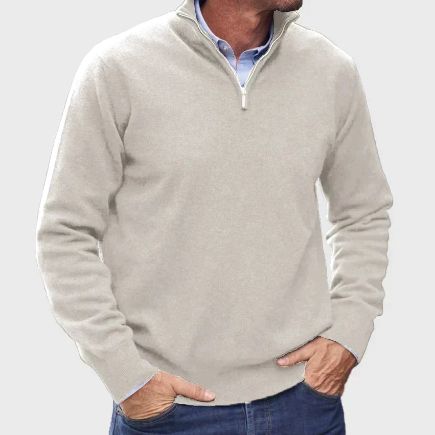 Pullover mit Viertelreißverschluss und Stehkragen für Herren, lässig, fein gestrickt, bequem, leicht, moderner Stil | Sansoti