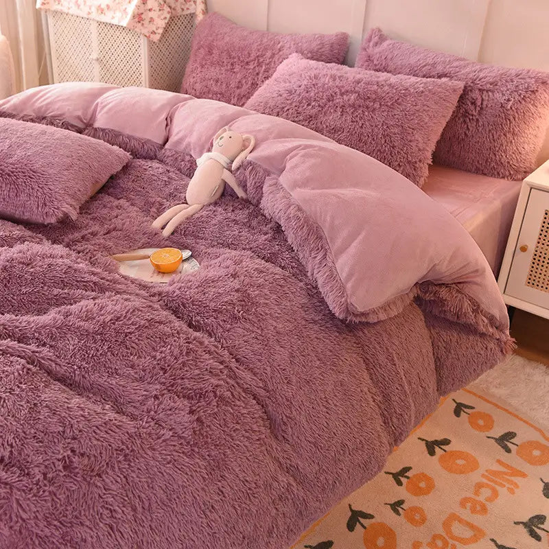Fluffy Fleece Bedding Set – Teddy 3-piece or 4-piece – Duvet Cover Sheet Pillowcases Single | Sansoti