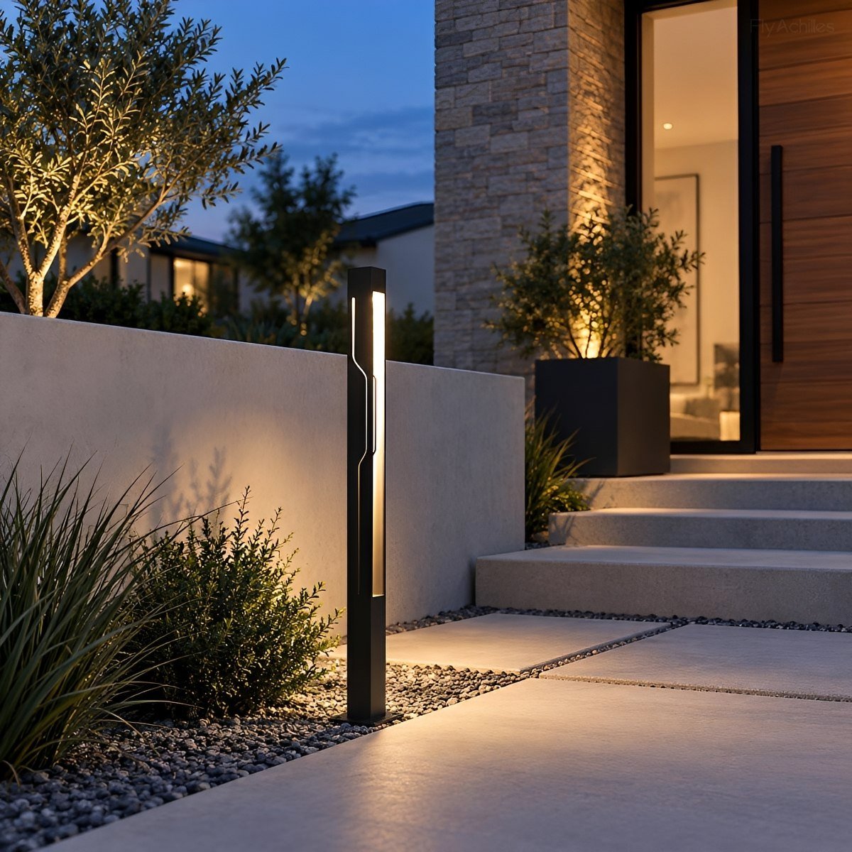 LED Garden Lighting Rectangular Black Stainless Steel 100-250cm Bollard Light Pathway Lighting Post Lighting Outdoor | Sansoti
