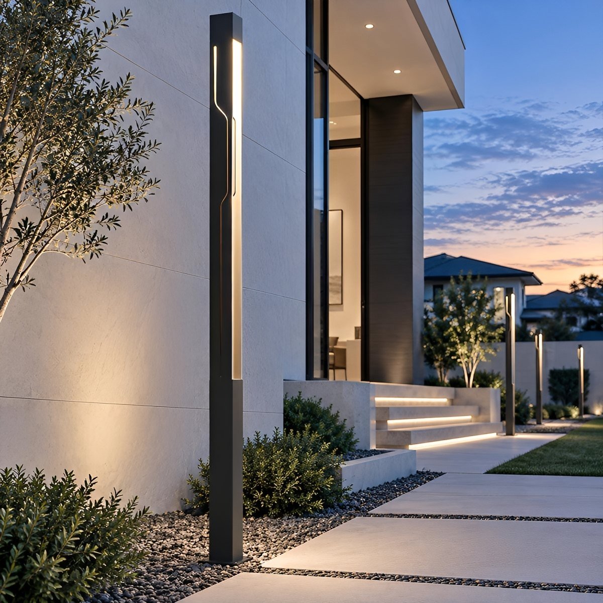 LED Garden Lighting Rectangular Black Stainless Steel 100-250cm Bollard Light Pathway Lighting Post Lighting Outdoor | Sansoti
