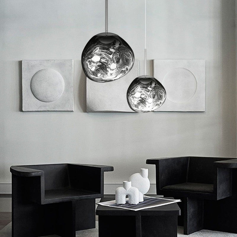 Glas-Hängeleuchte mit Schmelzeffekt, Gold, Silber, Grau, Rot, Wohnzimmer, Esszimmer, LED, skandinavisches Design, Stimmungslicht | Sansoti