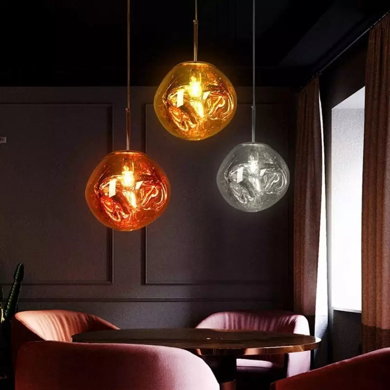Glas-Hängeleuchte mit Schmelzeffekt, Gold, Silber, Grau, Rot, Wohnzimmer, Esszimmer, LED, skandinavisches Design, Stimmungslicht | Sansoti