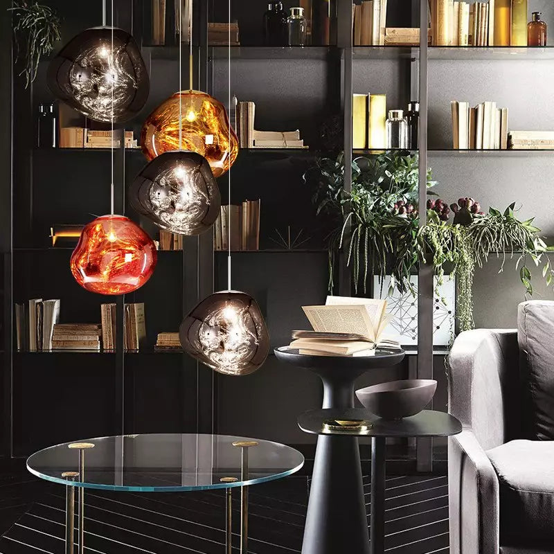 Glas-Hängeleuchte mit Schmelzeffekt, Gold, Silber, Grau, Rot, Wohnzimmer, Esszimmer, LED, skandinavisches Design, Stimmungslicht | Sansoti