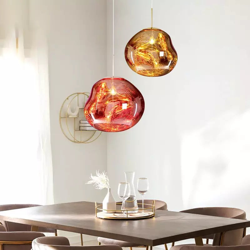 Glas-Hängeleuchte mit Schmelzeffekt, Gold, Silber, Grau, Rot, Wohnzimmer, Esszimmer, LED, skandinavisches Design, Stimmungslicht | Sansoti