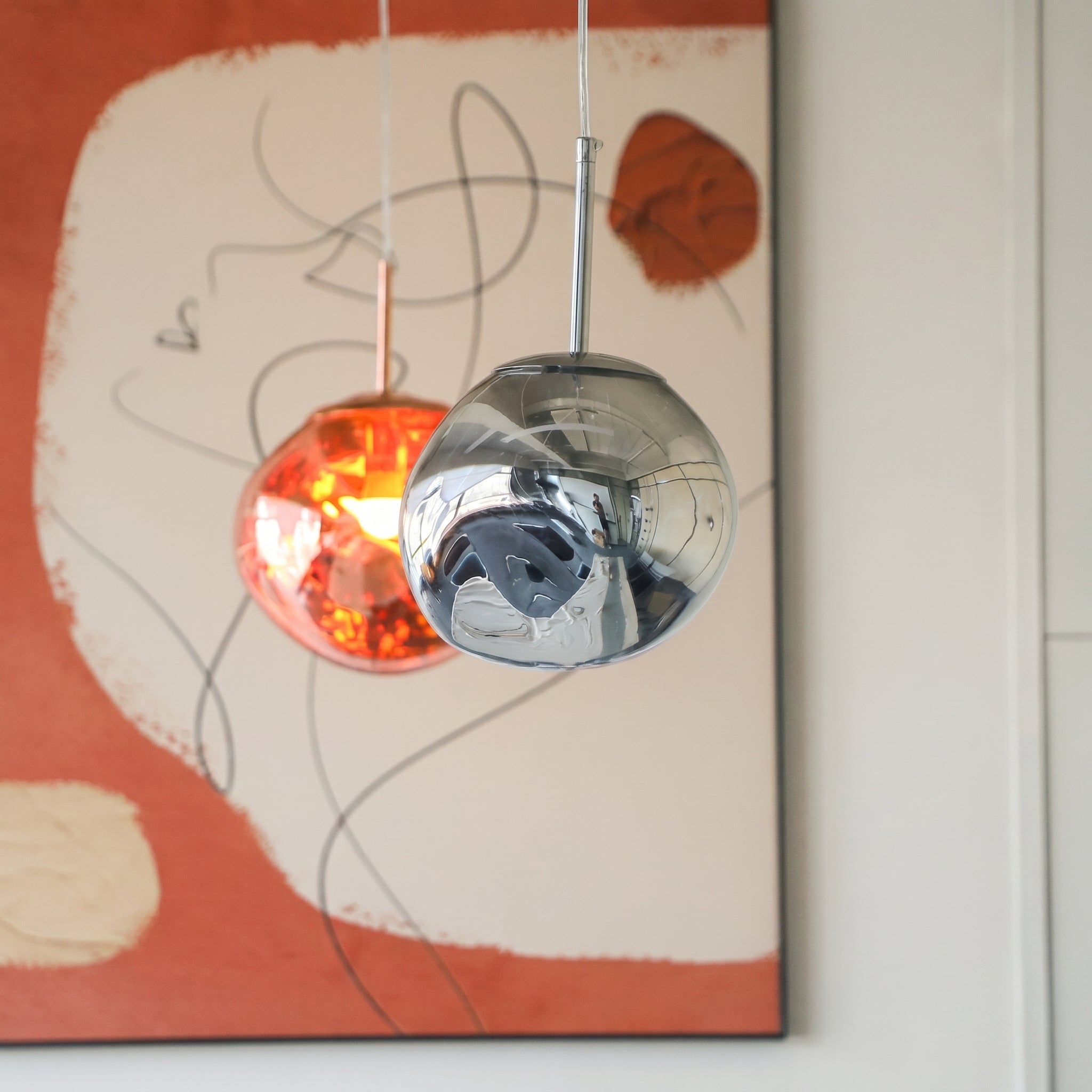 Lampa wisząca z metalu z lustrzanym wykończeniem, LED, ciepła biel 3000K, nowoczesne oświetlenie, do jadalni i salonu, design wnętrz | Sansoti