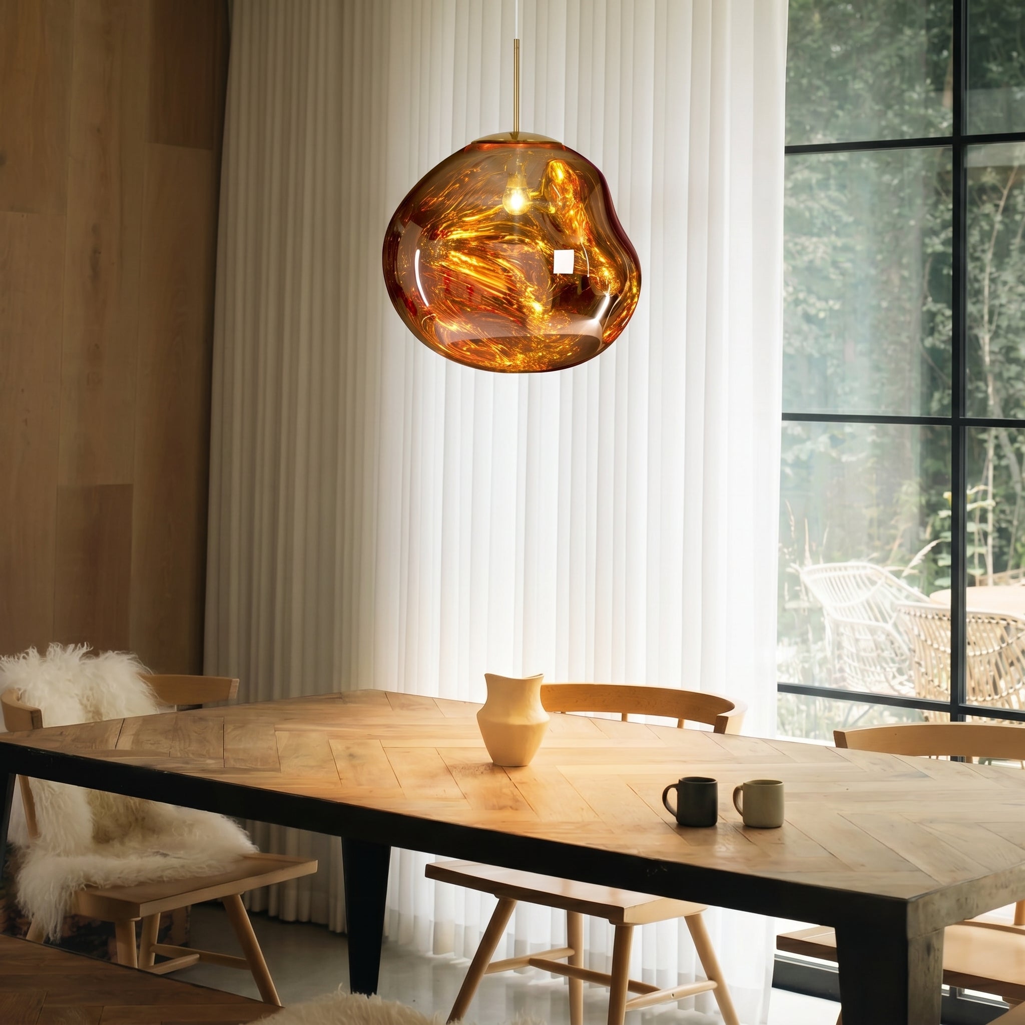 Lampa wisząca z metalu z lustrzanym wykończeniem, LED, ciepła biel 3000K, nowoczesne oświetlenie, do jadalni i salonu, design wnętrz | Sansoti