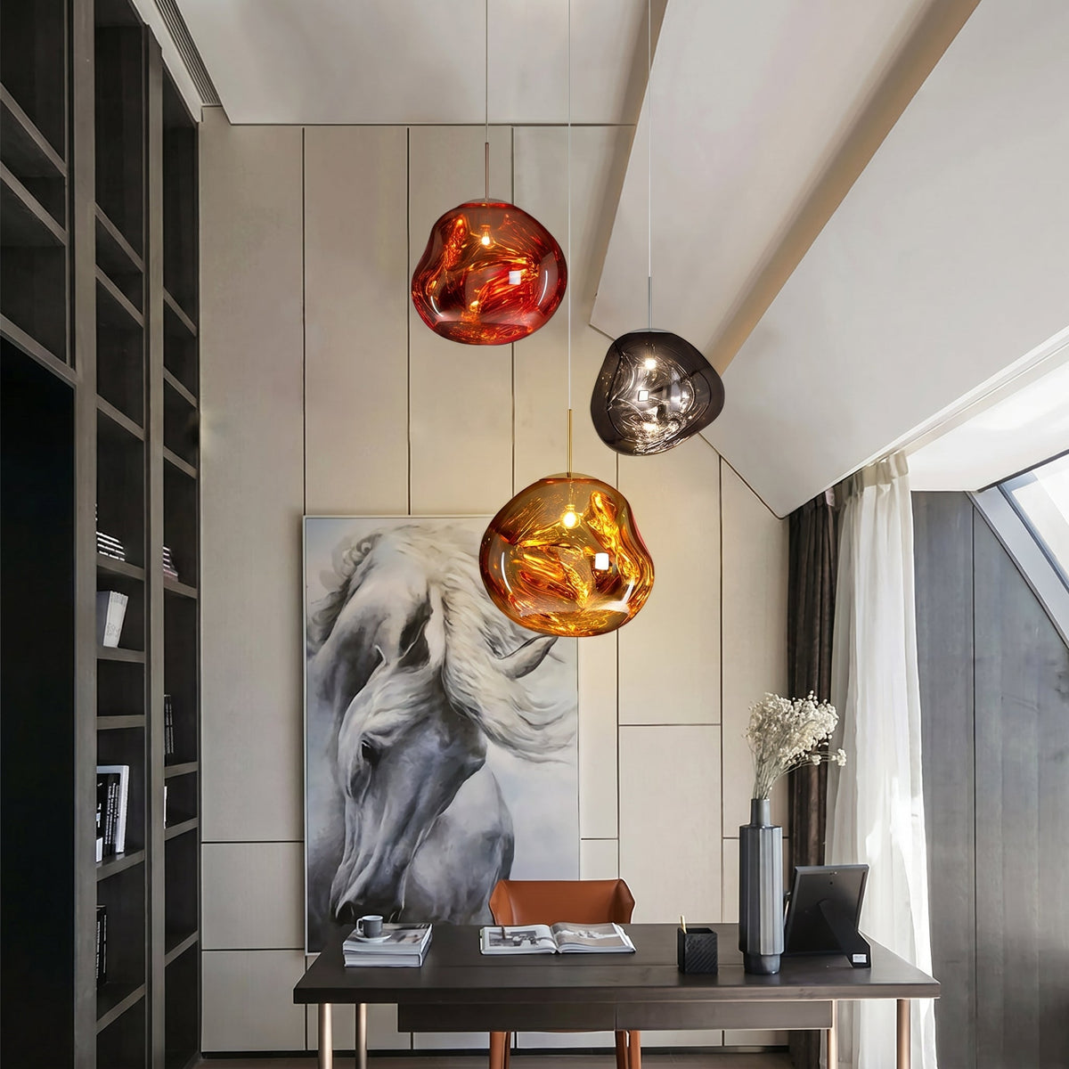 Lampa wisząca z metalu z lustrzanym wykończeniem, LED, ciepła biel 3000K, nowoczesne oświetlenie, do jadalni i salonu, design wnętrz | Sansoti