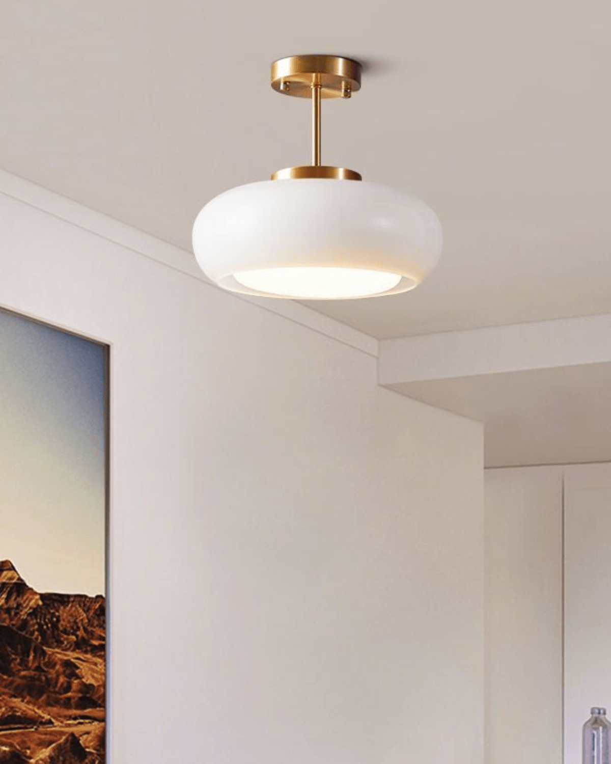 Hanglamp Glas Goud 40cm E27 Amber Wit Modern Design | Sansoti
