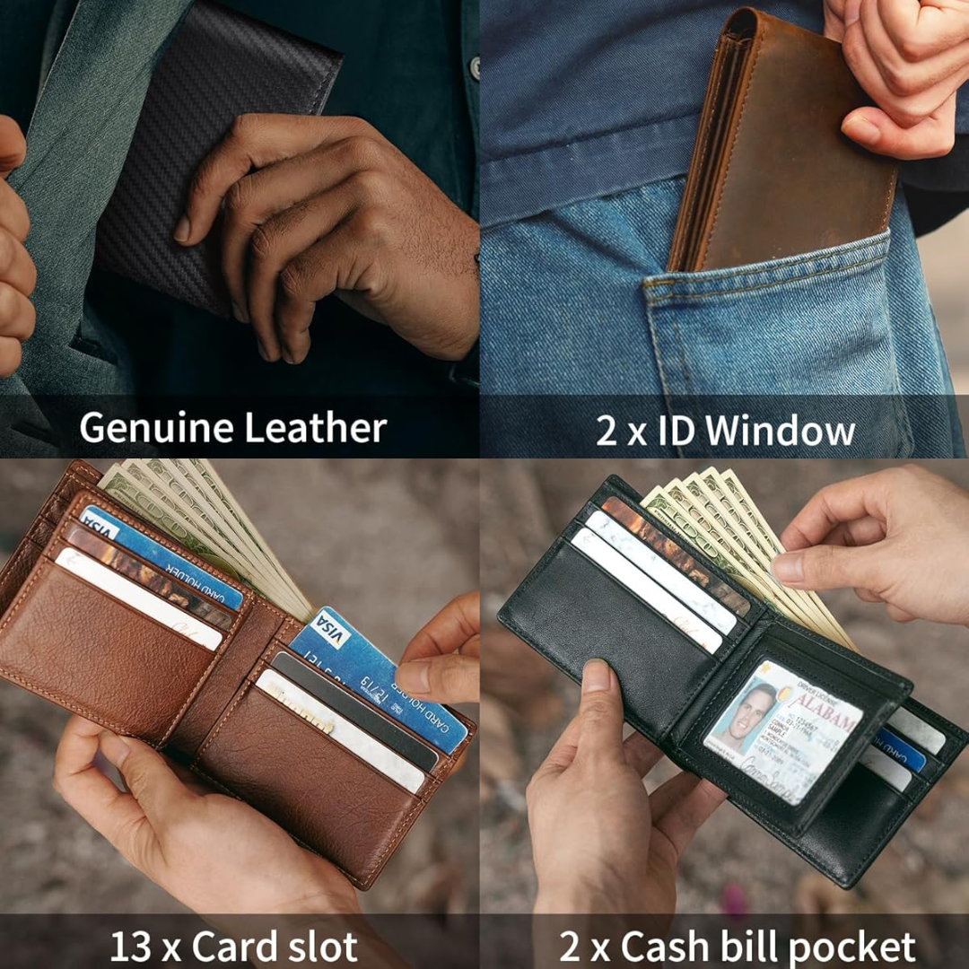 Leren Bifold Portemonnee met RFID Bescherming voor Heren – Compacte Uitvoering 13 Kaartsleuven Veilig Betalen | Sansoti