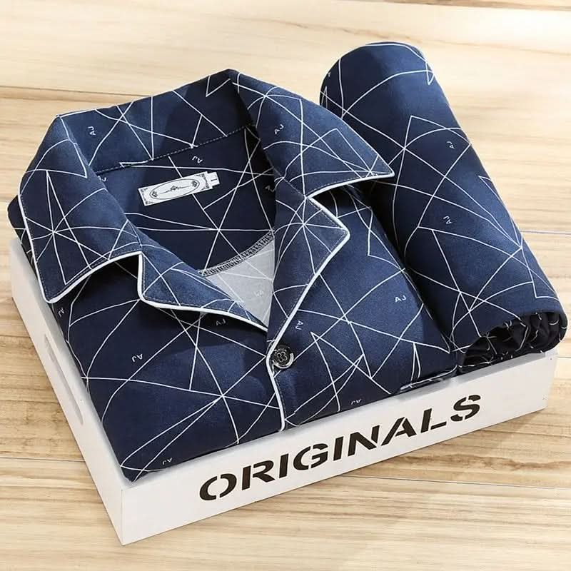 Baumwollpyjama mit Knopfverschluss Herren Nachtwäsche Atmungsaktives Loungewear-Set Bequeme Schlafkleidung für Herren | Sansoti