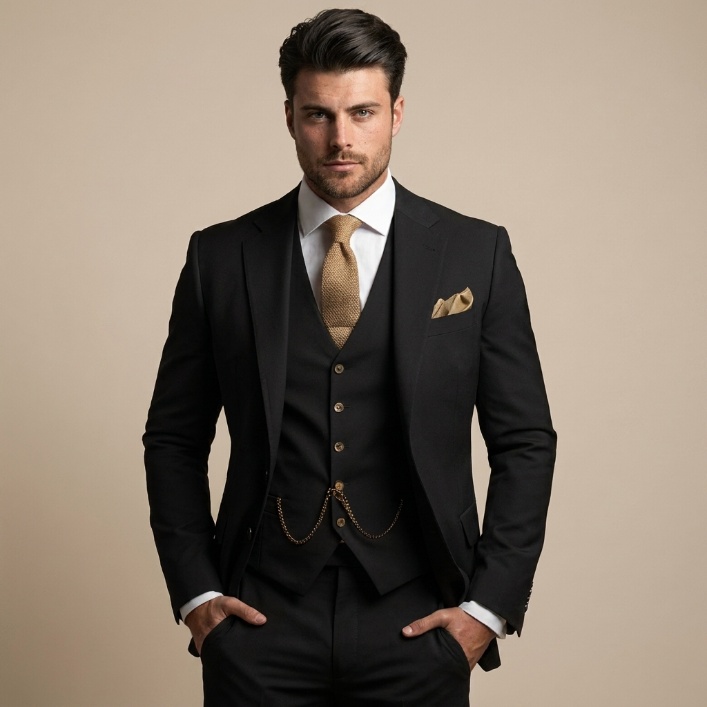 Three-Piece Men's Suit with Blazer Waistcoat and Trousers Beige Grey Purple Black for Formal Occasions Weddings | Sansoti