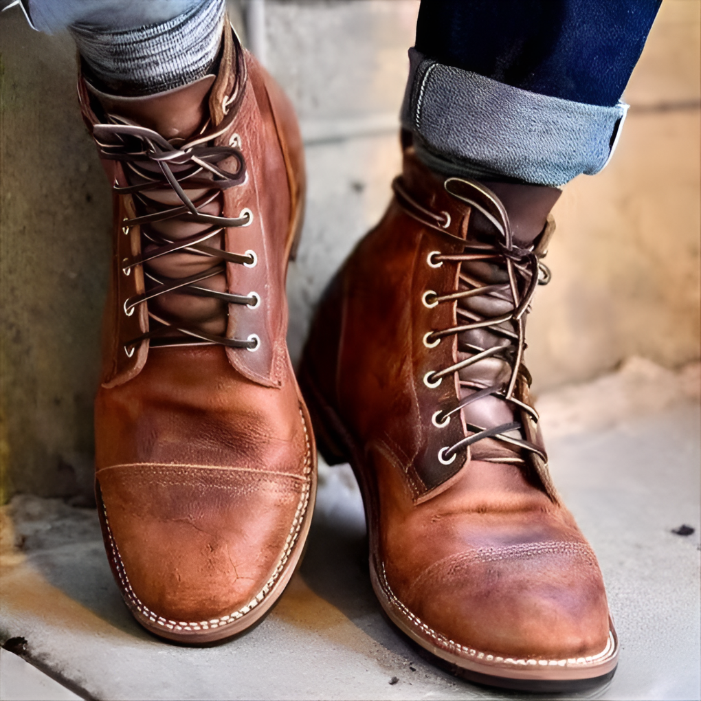 Veterboots Heren Vintage Stijl Hoog Model Leren Laarzen Robuust Vetersluiting Bruin Zwart Koffie Casual | Sansoti