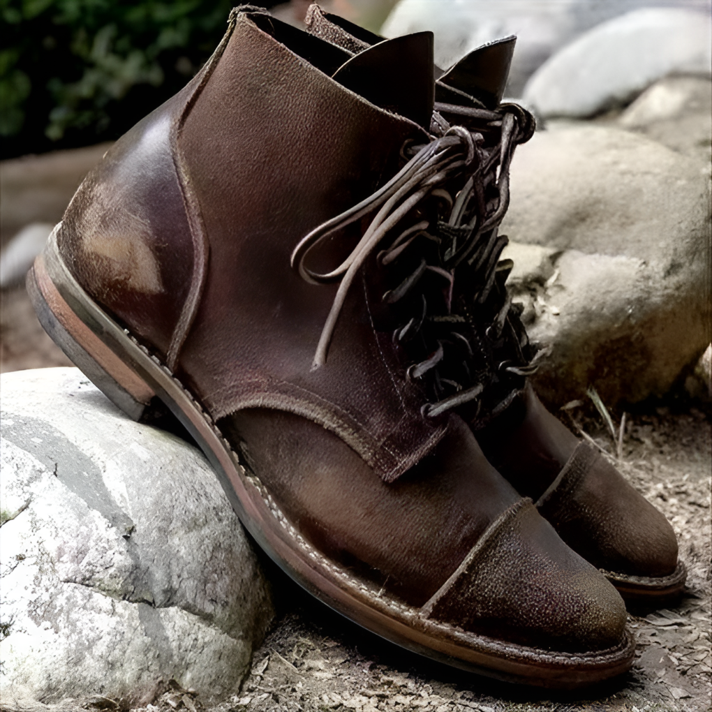 Veterboots Heren Vintage Stijl Hoog Model Leren Laarzen Robuust Vetersluiting Bruin Zwart Koffie Casual | Sansoti
