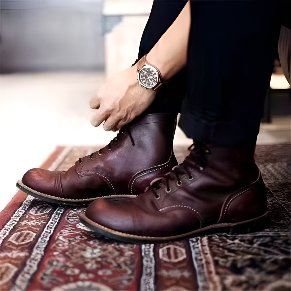 Veterboots Heren Vintage Stijl Hoog Model Leren Laarzen Robuust Vetersluiting Bruin Zwart Koffie Casual | Sansoti