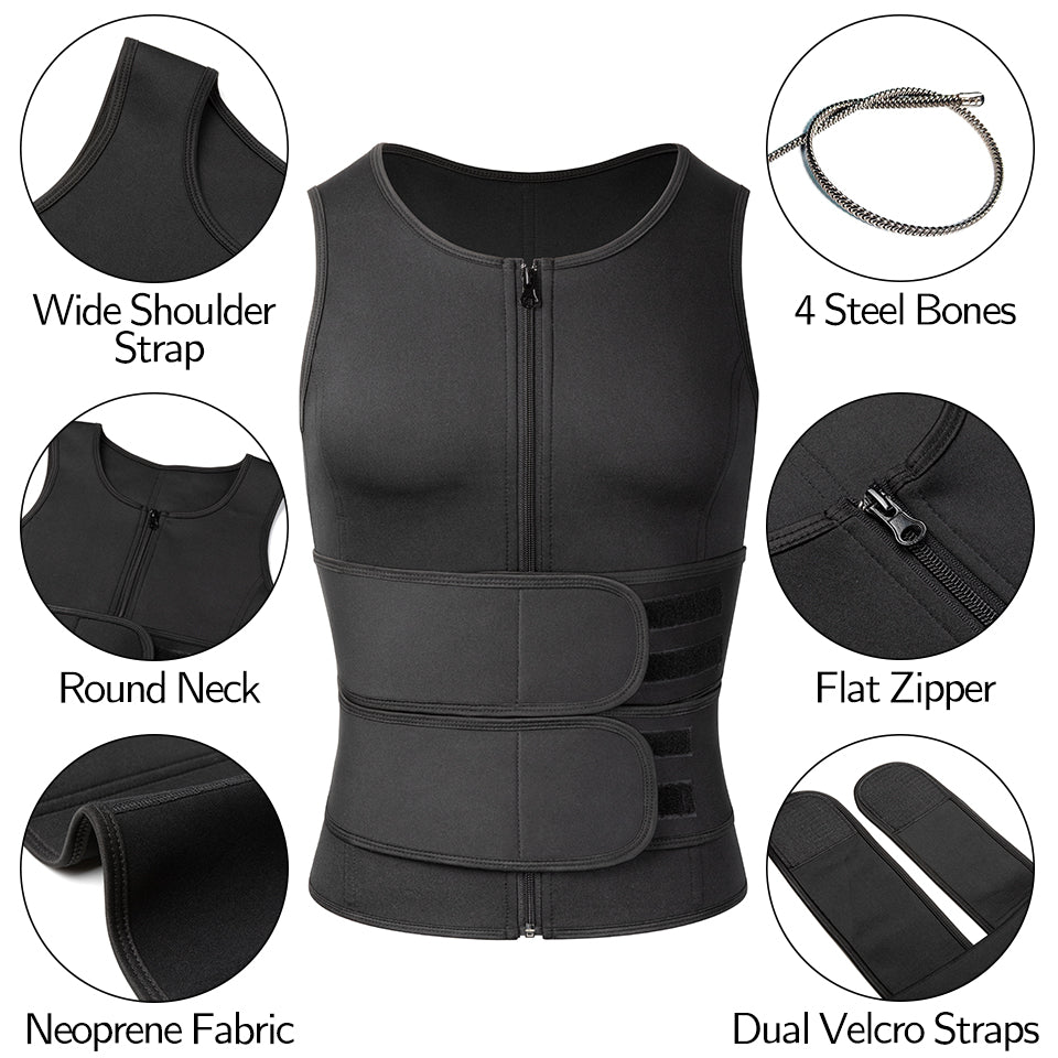 Neopreen Sauna Sportvest Heren Zwart Compressie Thermoregulatie Training Fitness Gym Workout Zweten Shaping | Sansoti