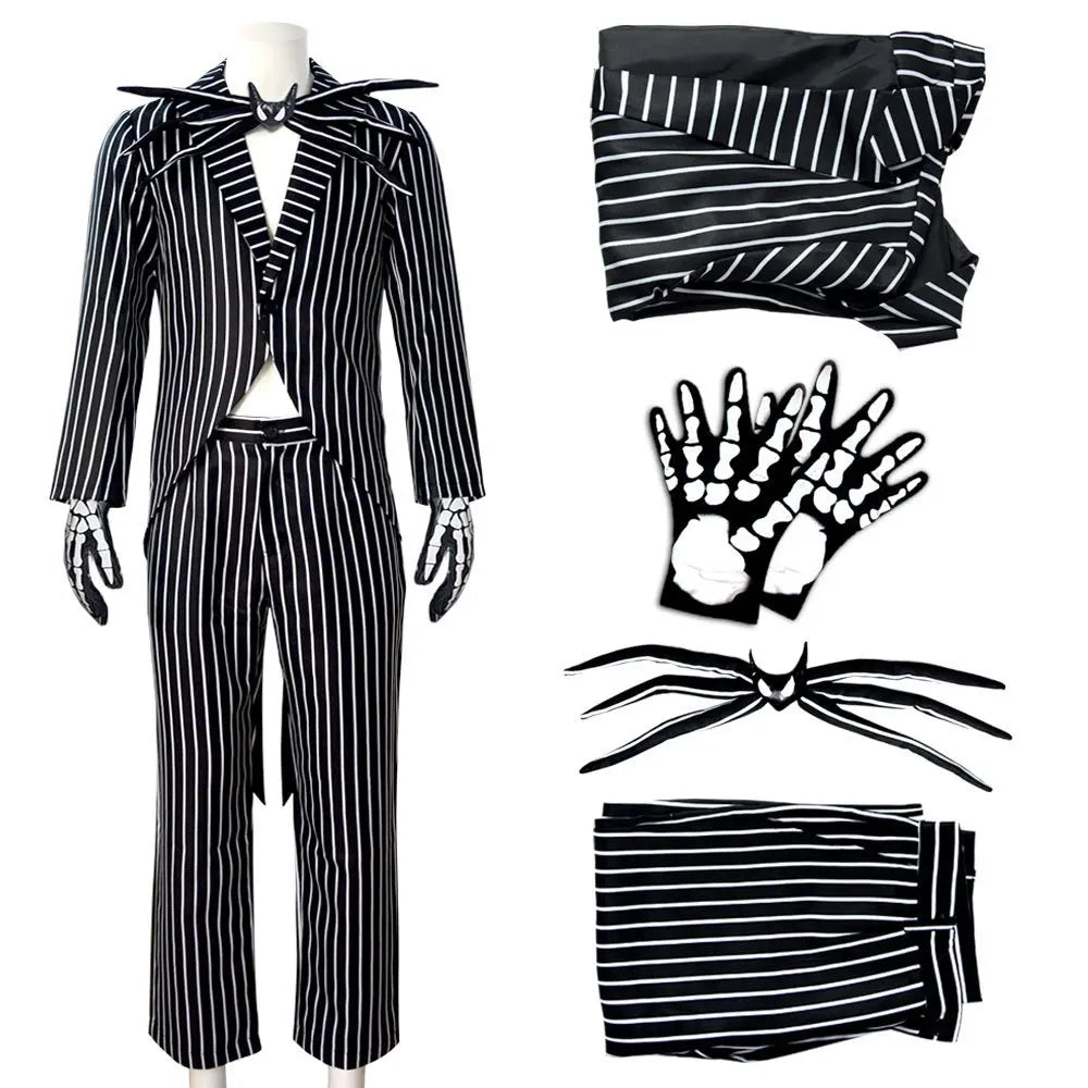 Striped Skeleton Costume with Mask Black-White Halloween Costume Carnival Party Dress-Up Clothing for Children | Sansoti