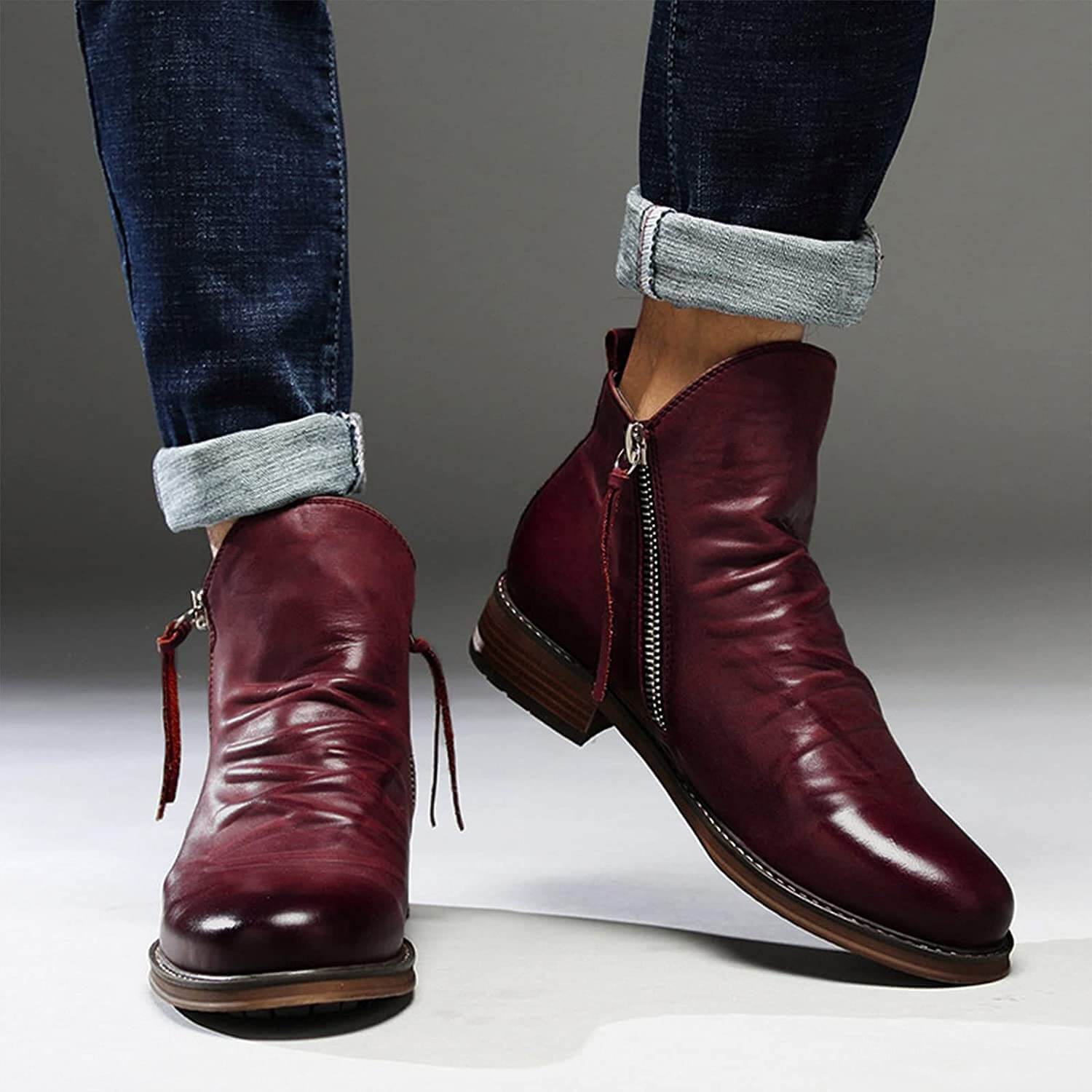 Herrenstiefel aus Mikrofaser Spitze Zehenkappe Bordeauxrot Braun Schwarz Grau Schnürverschluss Alltag Arbeit Casual | Sansoti