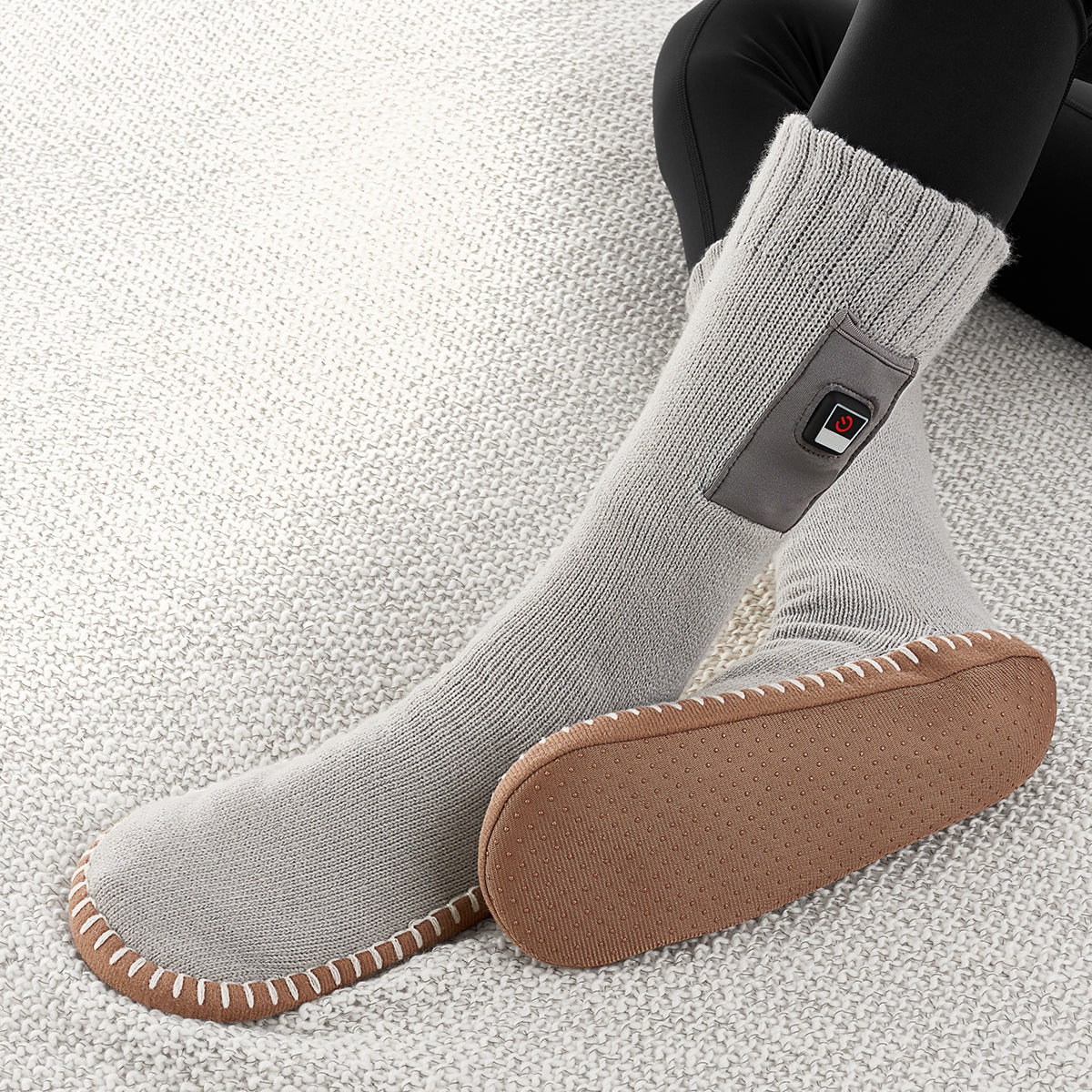 Rechargeable Heated Slipper Socks with Non-Slip Sole | Warm Feet for Up to 8 Hours | Adjustable Temperature | Sansoti