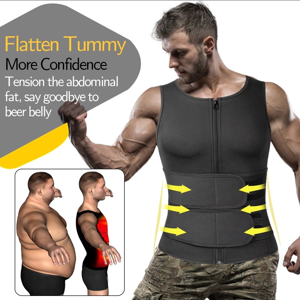 Neopreen Sauna Sportvest Heren Zwart Compressie Thermoregulatie Training Fitness Gym Workout Zweten Shaping | Sansoti