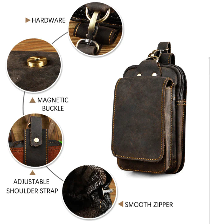 Leather Hip Bag with Phone Pocket and Adjustable Strap | Sansoti