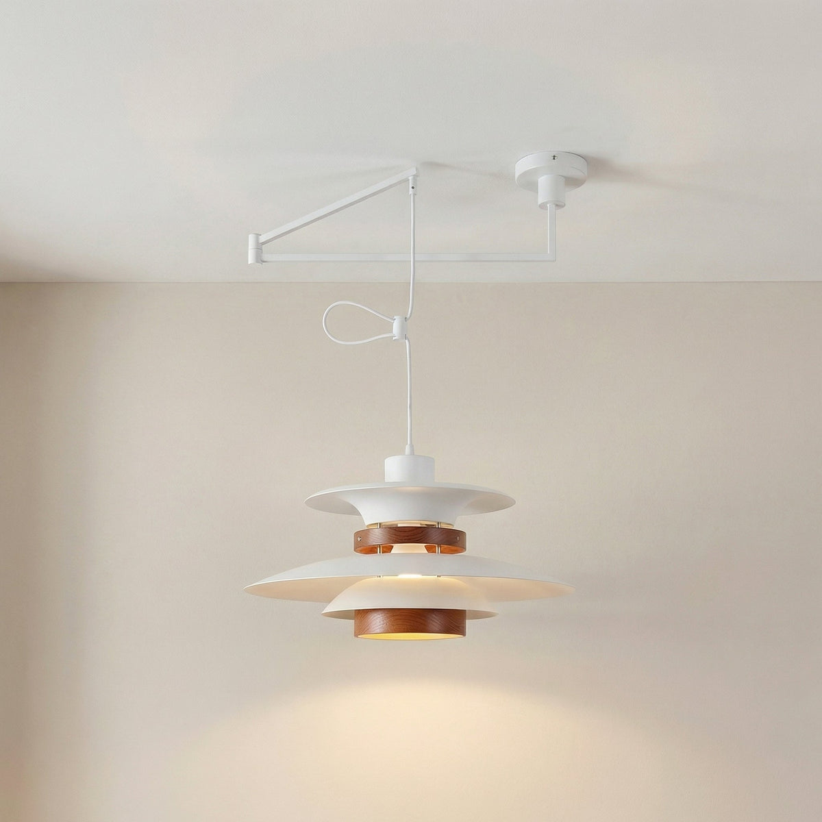 Suspension réglable à quatre points lumineux avec accents en bois naturel, métal, E27, bras pivotant, plafonnier | Sansoti