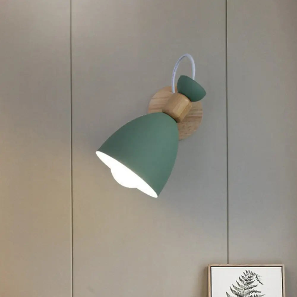 Verstellbare Wandleuchte aus Holz und Metall für das Kinderzimmer, Weiß, Grau oder Grün, E26-/E27-Fassung, drehbarer Schirm, stimmungsvoll | Sansoti