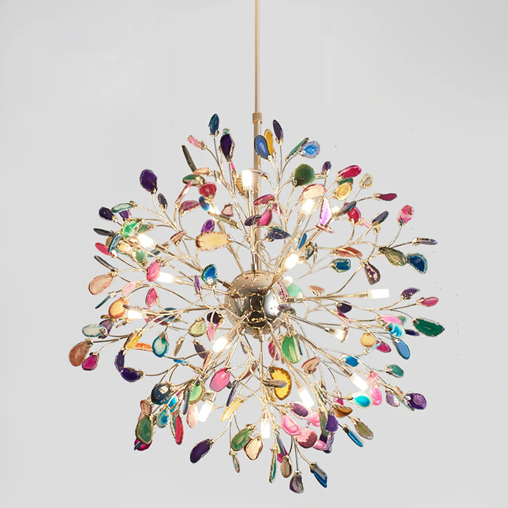 Hängelampe Kronleuchter Natur Achat Metall Gold Mehrfarbig G4 12-18 Leuchten Wohnzimmer | Restfield